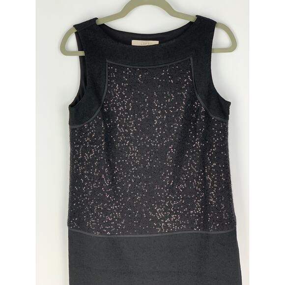 Loft Sequin Shift Dress Womens Size 6 Wool Blend Grey Black Sleeveless - Picture 2 of 9